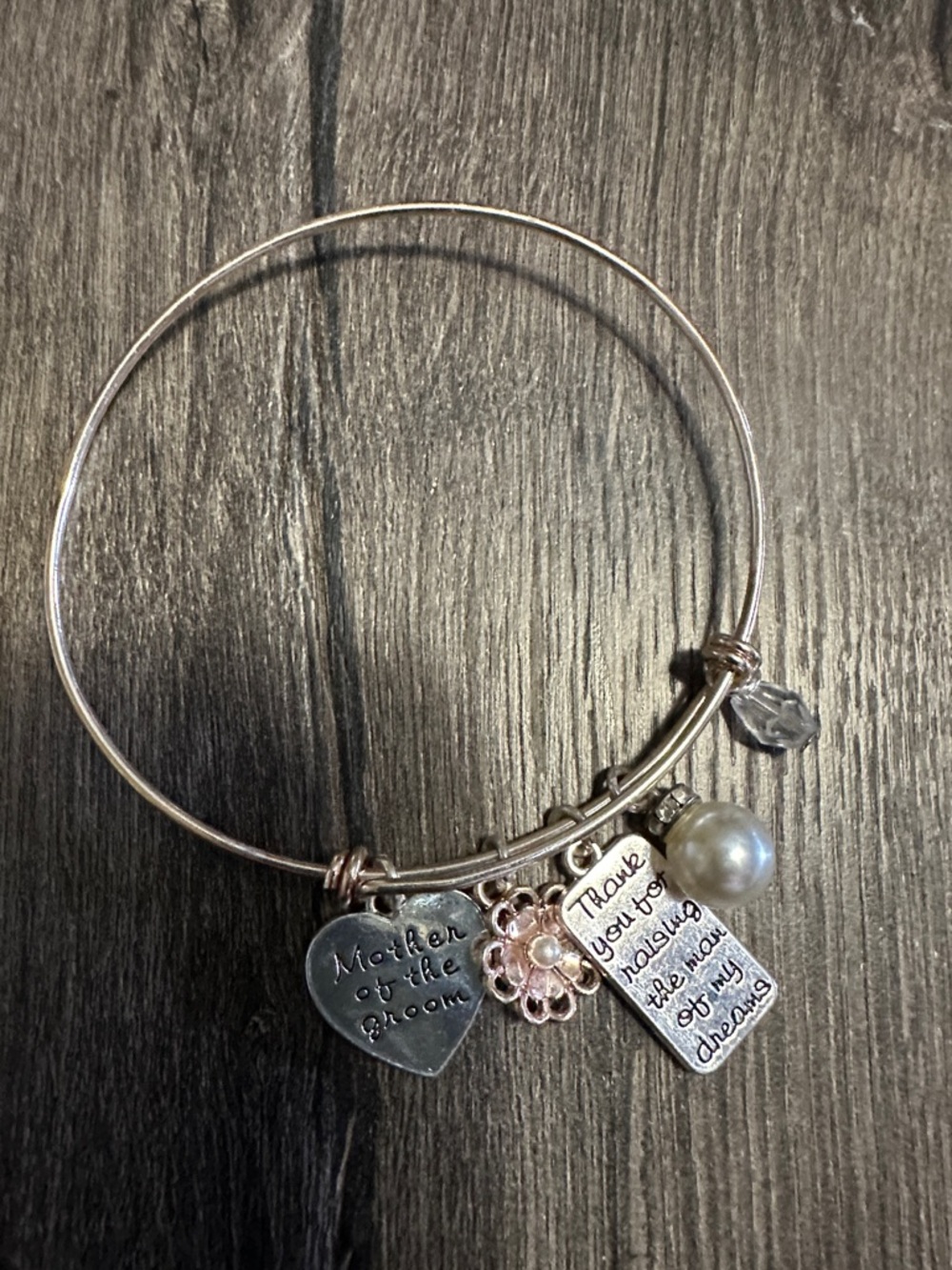Mother of the Groom Silver Charm Bangle Bracelet